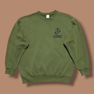 Vintage USMC Crewneck Sweatshirt 80s 90s Military Marines Olive Green Large